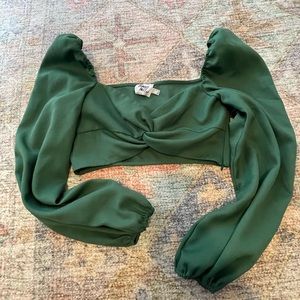 Emerald green tight crop top with bubble sleeves